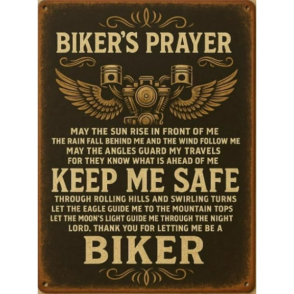 Vintage Biker's Prayer Metal Tin Sign for Home, Restaurant, Bar, Cafe, and Garage Decor - Rustic Wall Plaque with Inspirational Message 8 * 12inch