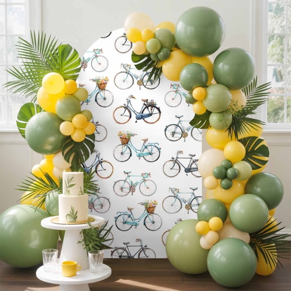 Vintage Bikes Arch Backdrop Cover, 4FT, Pastoral Bicycles Road Bikes White Background Spandex Arch Covers Double-Sided Backdrop for Wedding Birthday Party Photo Background Decoration