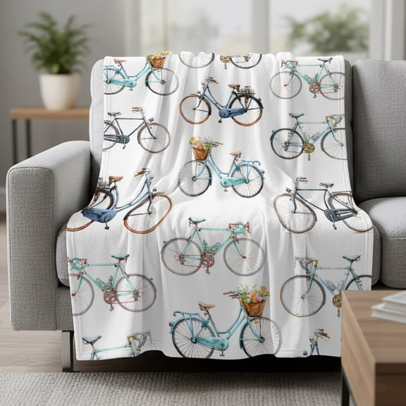 Vintage Bikes Fleece Throw Blanket Pastoral Bicycles Road Bikes White Background Ultra Soft Fuzzy Cozy Flannel Throw Blanket for Couch Sofa Bed Car Travel, Ideal Gifts 30x40 Inches
