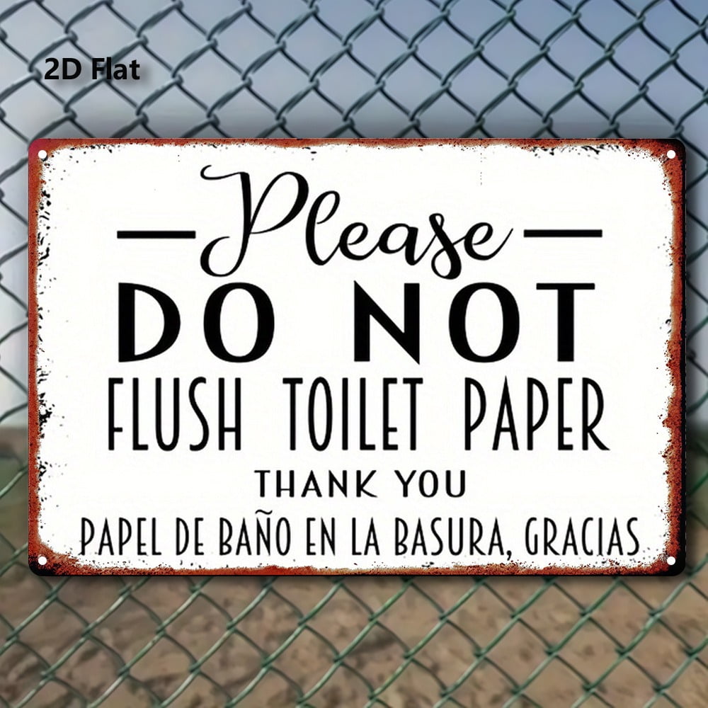 Vintage Bilingual Do Not Flush Toilet Paper Metal Sign English Spanish Bathroom Plaque Christmas Decor