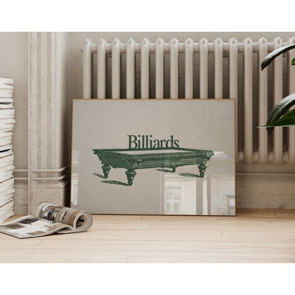 Vintage Billiards Green Retro Pool Game Rec Bar Table Preppy Work Salt Place Poster, Living Room And Gallery Wall Decor