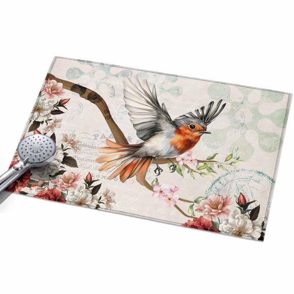 Vintage Bird Area Rugs 2x3ft Spring Summer Retro Peony Floral Tree Branch Floor Rug&nbsp;Non Slip Low Pile Ultra Soft Throw Carpet for Entryway Indoor Entrance Kitchen Bathroom