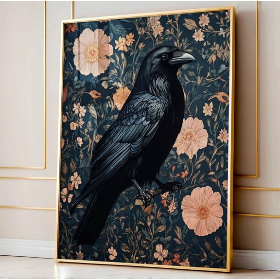 Vintage Bird Art Black Crow Print William Morris Art Cottagecore Dark Academia Mid Century Botanical Decor Wall Art Modern Wall Decor