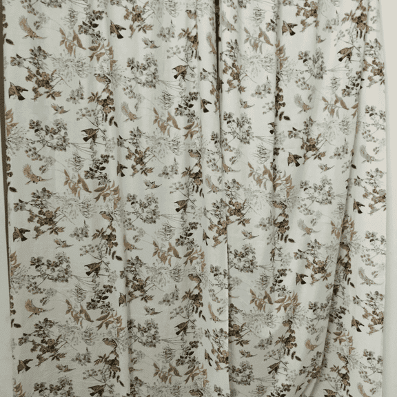 Vintage Bird Botanical Curtain, Cottagecore Floral Drapes, Neutral Beige & Blue Window Panel, French Country Farmhouse Decor