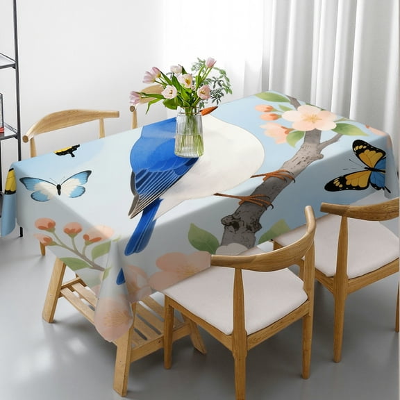 Vintage Bird Decorated Plum Blossom Rectangular Tablecloth, Polyester Tablecloths - Machine-Made Tablecloths rectangle , Cafe, dinner, picnic,