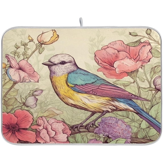 Vintage Bird Dish Drying Mat, Absorbent Microfiber Pad Protector For Kitchen Counter Top Mat Dish Drainboard 16x18in Home Decor