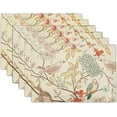 thumbnail image 1 of Vintage Bird Floral Placemats for Dining Table Pink Green Yellow Flower Leaves Decorative Heat-Resistant Washable Linen Chinoiserie Retro Farmhouse Table Mats 12x18 Inch for Home Kitchen Use Set of 6, 1 of 5
