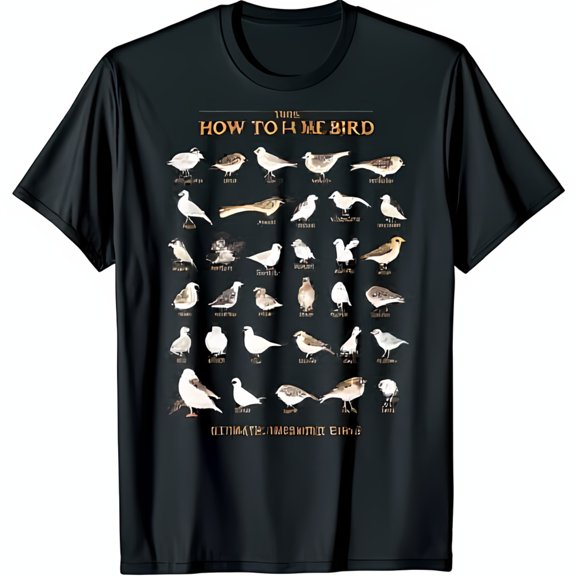 Vintage Bird Identification Chart Black T-Shirt for Nature Lovers