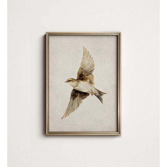 Vintage Bird In Flight Rustic Cottage Farmhouse Autumn Wall Art, Thoughtful Nature Inspired Theme For Bedroom, Office And Home Decor