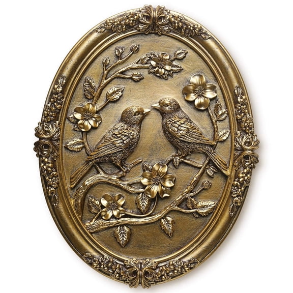 Vintage Bird Relief Wall Plaque, Golden Oval Floral Bird Sculpture Wall Art, Rustic Wall Decor for Home Living Room Bedroom Entryway
