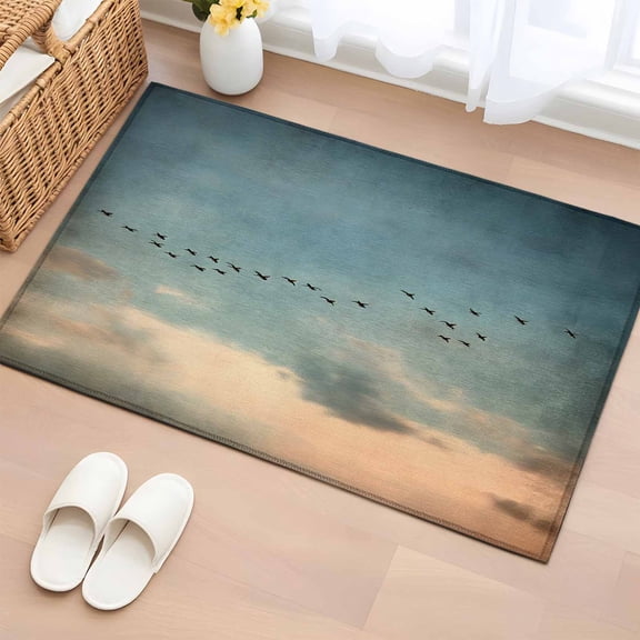 Vintage Bird Silhouette Bathroom Rug Washable 2x3 Entryway Rug Non Slip Sunset GlowLandscape Front Door Mat Low Pile Indoor Doormat Throw Floor Carpet for Kitchen Bedroom Entrance