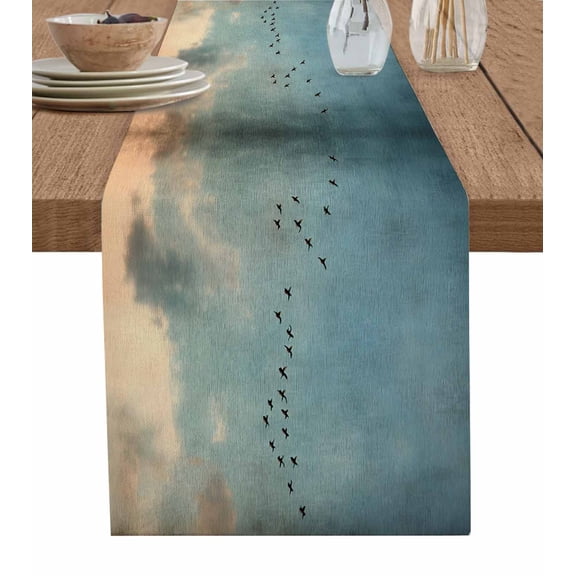 Vintage Bird Silhouette Table Runner 36 Inches, Sunset GlowLandscape Bed Runner Dresser Scarves Tabletop for Indoor Outdoor Parties/Ceremony/Banquet, 13"x 36"