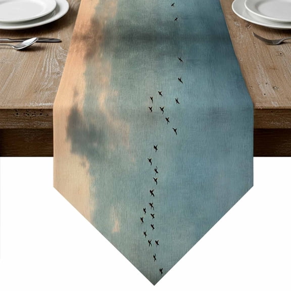 Vintage Bird Silhouette Table Runner Linen Burlap Table Runner 36 Inches Small Sunset GlowLandscape Dresser Scarves for Kitchen Island Coffee Dining Room Party Wedding Banquet Holiday Decor 13"x36"