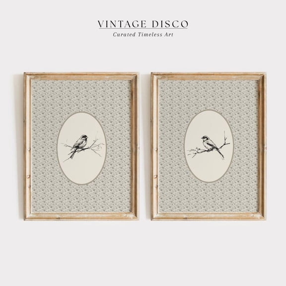 Vintage Bird Sketch Set Of 2 Neutral French Country Decor, Cottagecore Bird Print, Nancy Meyers Farmhouse Gallery Wall, Modern Wall Decor Set 2 Prints, Poster Only
