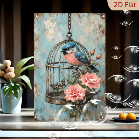 Rustic Metal Rose Birdcage Wall Decor