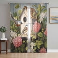 thumbnail image 1 of Vintage Birdhouse Semi Sheer Window Curtains 72 Inches Long, Spring Floral Birds Botanical Rod Pocket Voile Silky Chiffon Curtain Light Filtering Drapes for Living Room, Kitchen, 52"x72", 2 Panels, 1 of 9