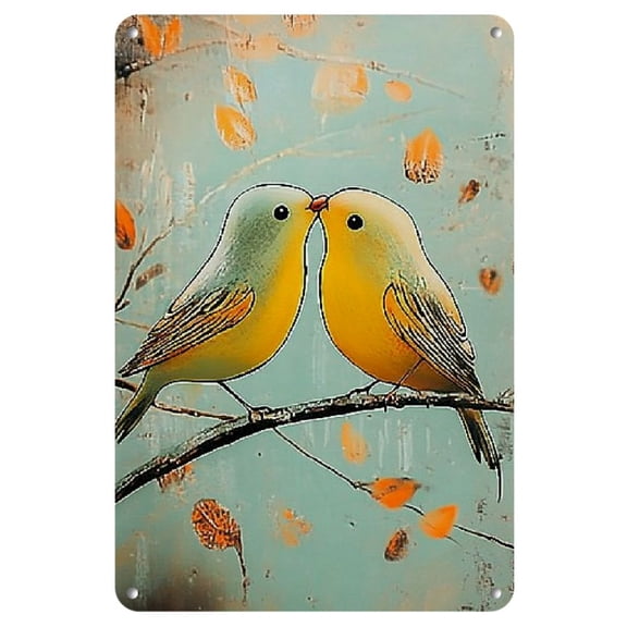 Vintage Birds Artwork Metal Tin Sign, Rustic Iron Wall Decor for Home, Restaurant, Bar, Cafe, Garage - Charming Bird Illustration, 8x12 Inch - Durable Iron Construction