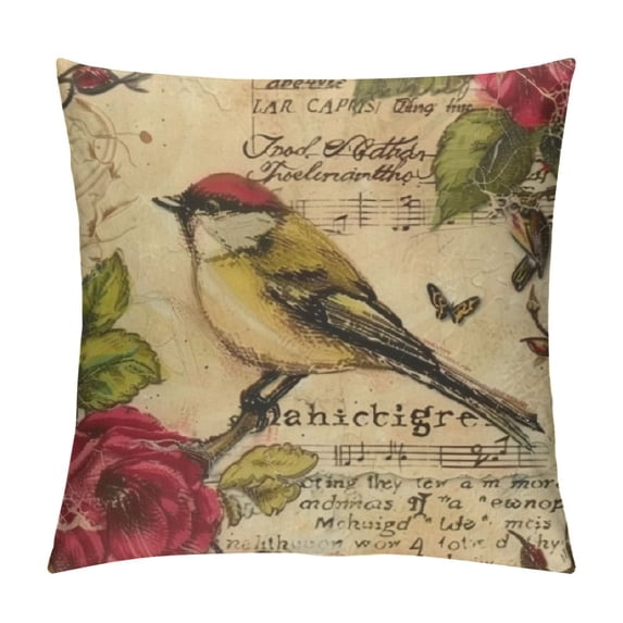 Vintage Birds on Branch Decorative Pillow Case Rustic Style Cotton Linen Throw Cushion Covers Spring Farmhouse Office Decor Believe Hope Words Pillow Protectors Square