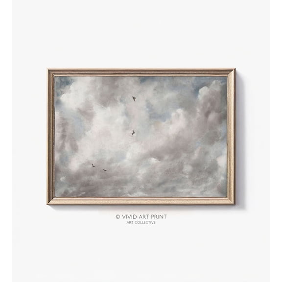 Vintage Birds Clouds Wall Art Country Nursery Decor Living Room Bedroom Office