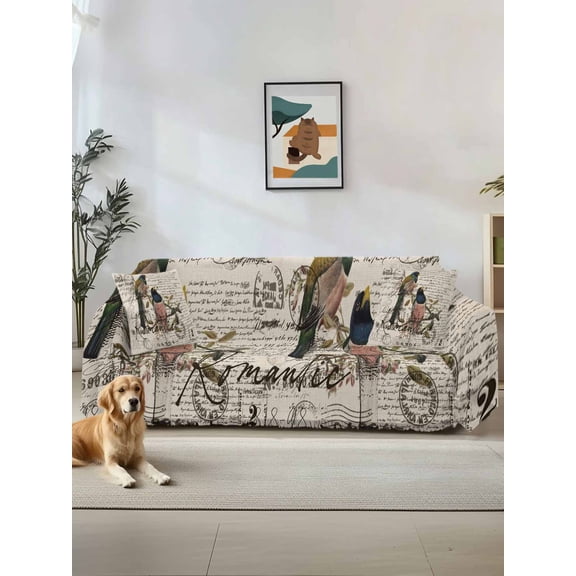 Vintage Birds Couch Cover for Dogs, Country Envelope Postmark Farmhouse Botancial Washable Sofa Covers Slipcover for Pets Dogs Futon Cover, Couch Recliner Covers, Oversized Chair Slipcover 71"x91"