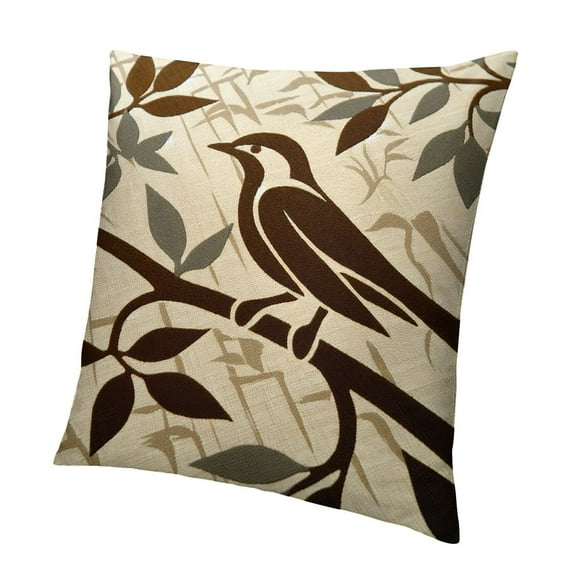 Vintage Birds with Leaves Decorative Throw Pillow Covers Retro Rustic Farm Grey Birds Sitting on The Tree Branch Pillow Cushion Cover Home Pillow Case 18”x18”Short plush pillowcase