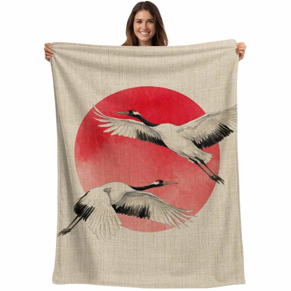 Vintage Birds Red Sun Blanket Soft Cozy Warm Throw Blanket for Couch, Plush Fuzzy Flannel Fleece Blankets for Sofa, Retro Art Animals Rustic Bed Blankets Lightweight Gifts for Women, 30"x40"