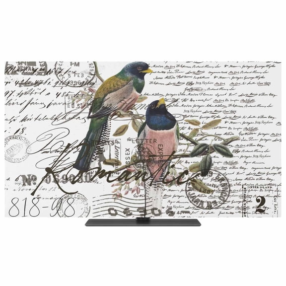 Vintage Birds TV Dust Cover,Stretchable TV Screen Desktop Computer Protector Cover,Envelope Postmark Farmhouse Botancial Television Dustproof Slipcover for 50–55 Inch Flat or Curved TVs