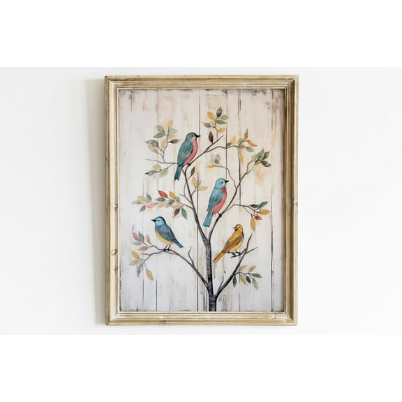 Vintage Birds Wall Art, Treevintage Wall Decor, Rustic Wall Art, Birds In A Tree Print, Farmhouse Home Decor, Wall Art Wall Art, Modern Wall Decor, 8x12 UNFRAMED
