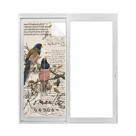 Vintage Birds Window Privacy Film, Country Envelope Postmark Farmhouse Botancial Static Cling UV Sun Blocking Tint Film Heat Control Windows Films for Bedroom Bathroom, Window Stickers 23.6"x59"