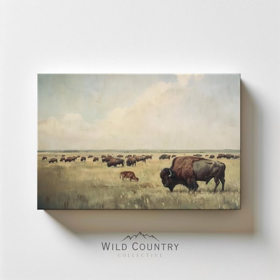 Vintage Bison American Buffalo Mountain Landscape Western Poster