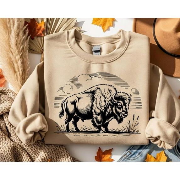 Vintage Bison Sweatshirt: Western Ranch Crewneck Pullover SWEATSHIRT All Size S-5XL