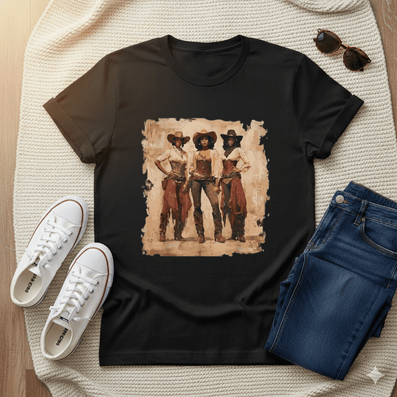 Vintage Black African American Cowgirl Western Rodeo Unisex T-Shirt, up to Size 5XL