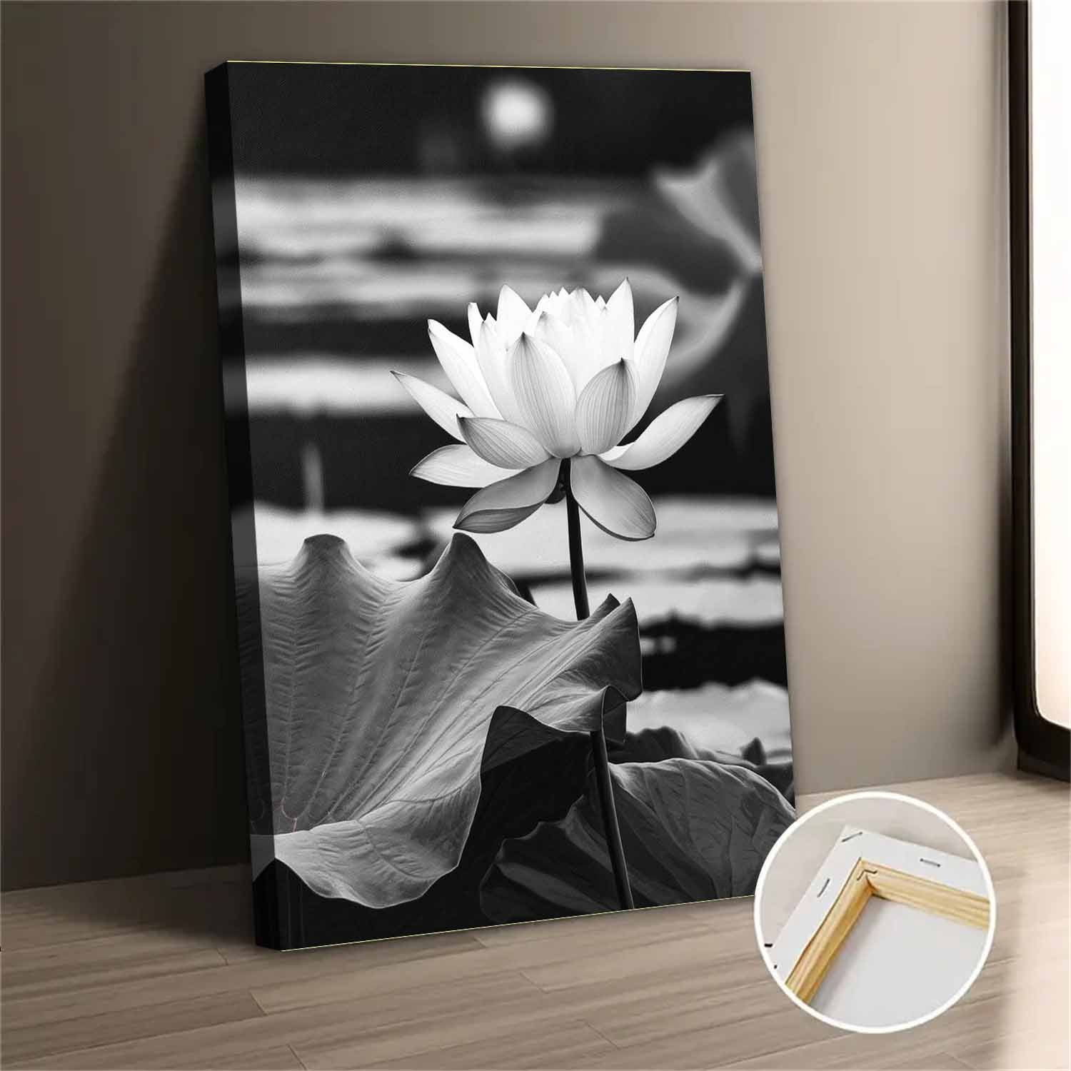 Vintage Black And White Lotus Flower Canvas Wall Art Print For Bedroom ...