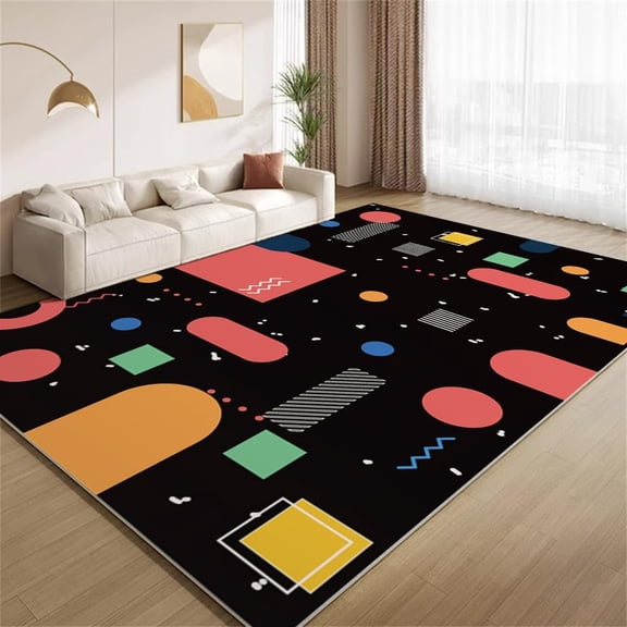 Vintage Black Arcade Area Rugs, Colorful Geometric Carpet, Machine Washable Non Slip Low Pile Rug for Living Room Bedroom Study Office Entrance Foyer 2x3ft