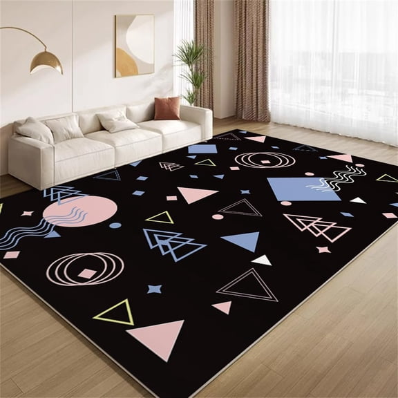Vintage Black Arcade Area Rugs, Colorful Geometric Design Carpet, Ultra Soft Washable Non Slip Low Pile Rug for Living Room Bedroom Study Office Hallway 2x3ft