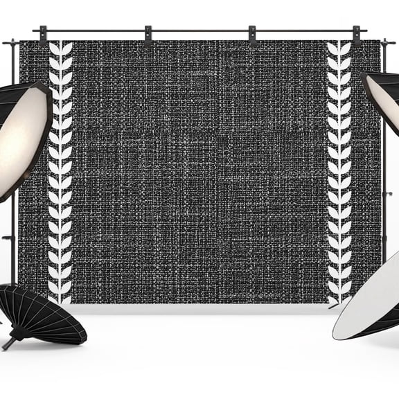 Vintage Black Backdrops for Photography, Country Pastoral Farmhouse Minimalist Leaf Stripe Fabric Photo Background Sturdy Studio Props for Photo Studio, Video Recording, Booth & Photoshoot 7x5ft