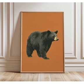 Vintage Black Bear Mid Century Modern Wildlife Poster, Artistic Nature Inspired Theme For Home And Living Room Decor