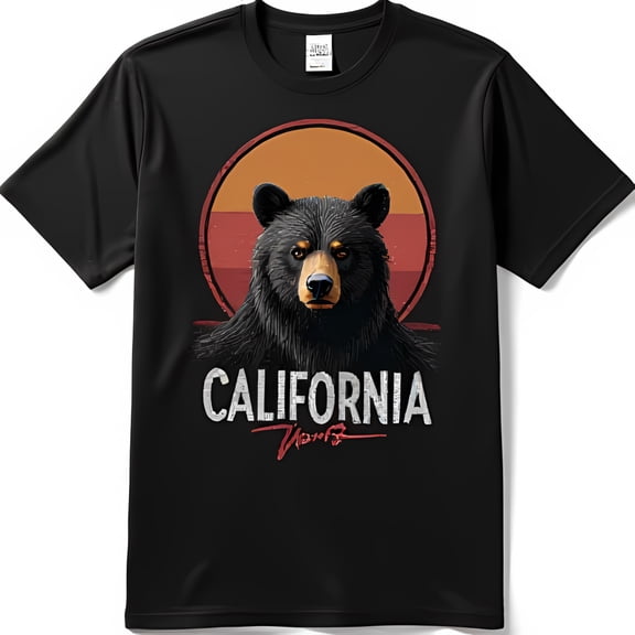 Vintage Black Bear Sunset Graphic T-Shirt California Vibes Design