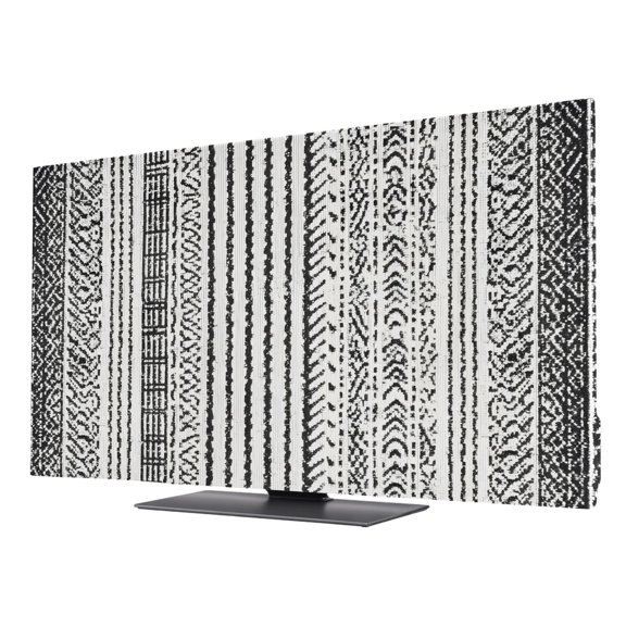Vintage Black Boho TV Cover for 32 Inch Screen, Stretch Fabric Dustproof TV Display Protector, Line Striped Vertical Lines Elastic Slipcover Monitor Cover for Indoor Desktop Computer 27.9"x15.7"