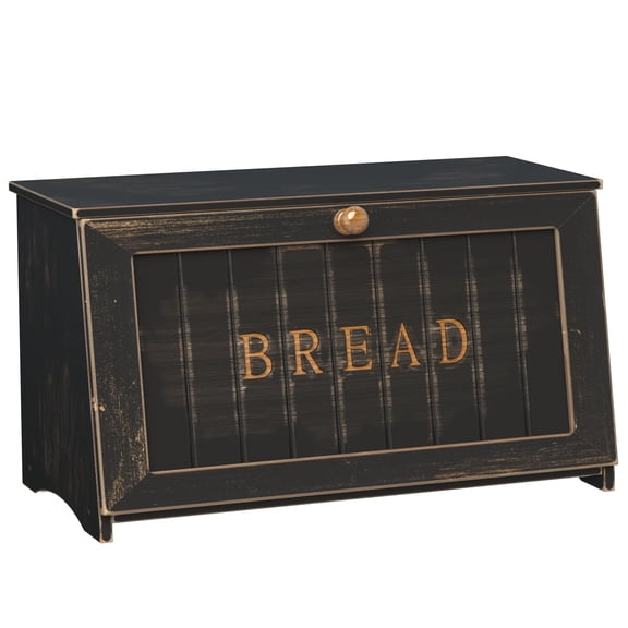 Vintage Black Bread Box Kitchen Countertop Retro Farmhouse Storage Bin