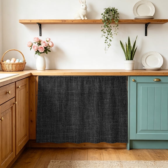 Vintage Black Cabinet Curtains 10" W x 11" L, Linen Texture Farmhouse Under-Desk Privacy Dust Proof Drape Dishwasher Curtain Sink Skirt for Kitchen Closet Bathroom Laundry