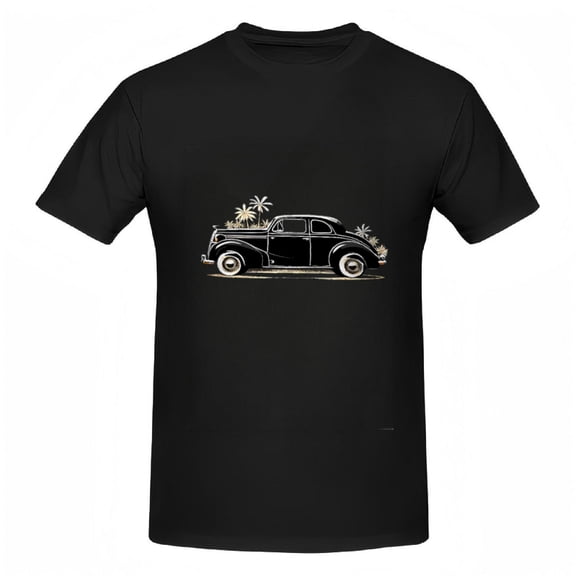 Vintage Black Car Graphic Tee for Women - Classic Design with Palm Trees Short Sleeve Cotton T-Shirt Nostalgic Beach Vibe