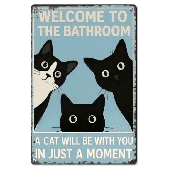 Vintage Black Cat Industrial Metal Sign - "Welcome To TheBathroom A Cat Will Be With You" Funny Tin Plaque, 8x12in Hanging Decor for Bathroom, Home summerwins