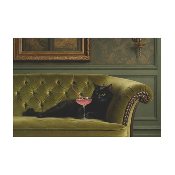 Vintage Black Cat On Sofa Canvas Wall Art For Bedroom Living Room 12*18in