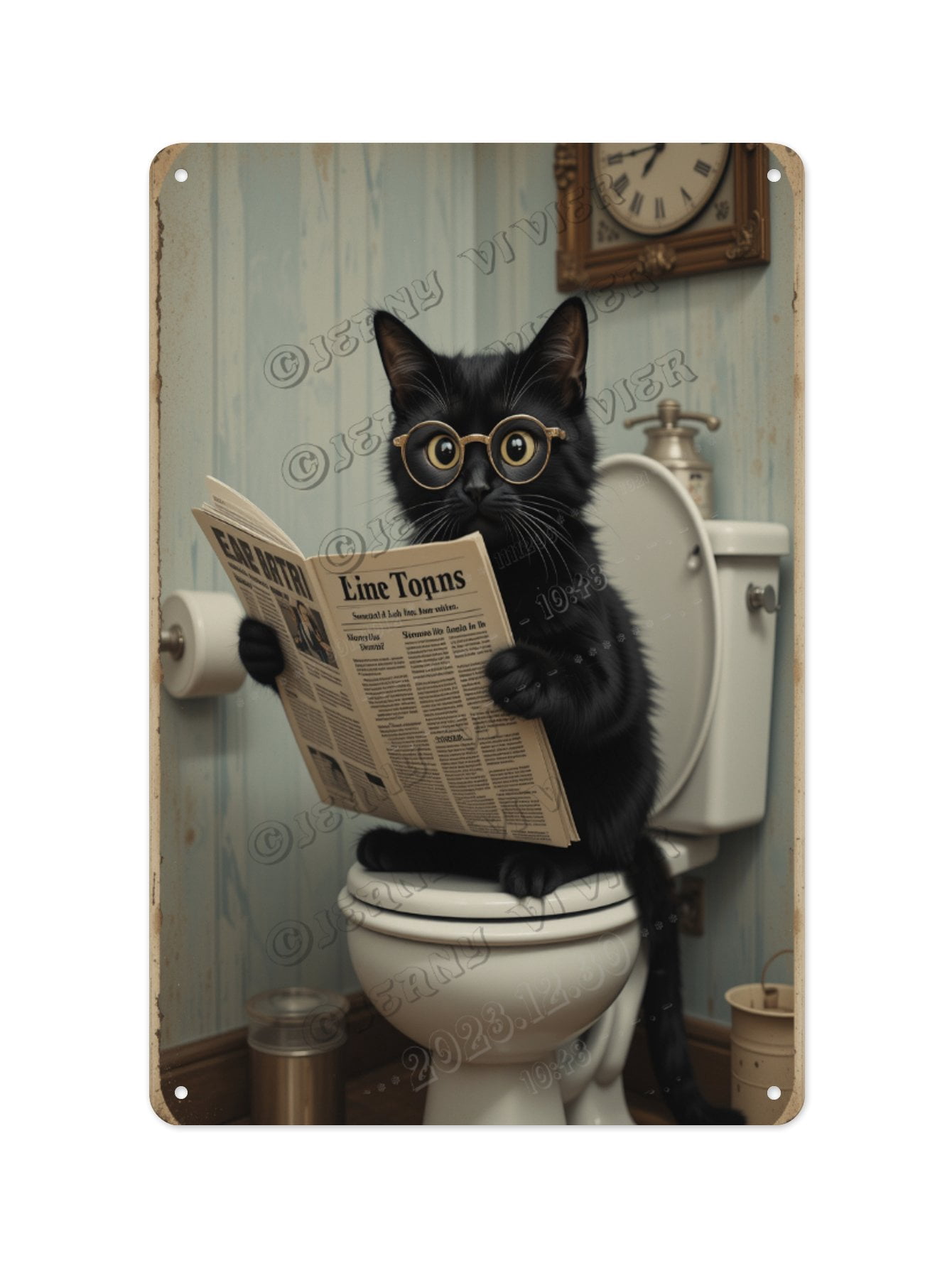 Vintage Black Cat Reading Newspaper on the Toilet Tin Sign 8 x 12 ...