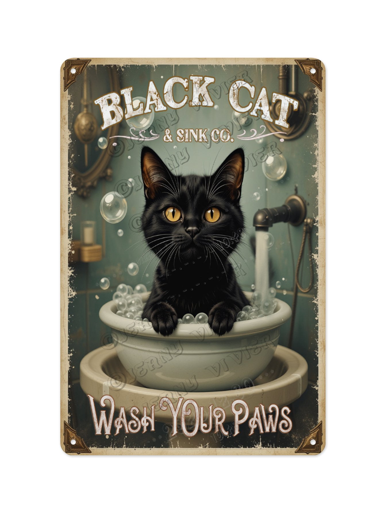 Vintage Black Cat Sink Co. Wash Your Paws Tin Sign 12 x 16 Inches ...