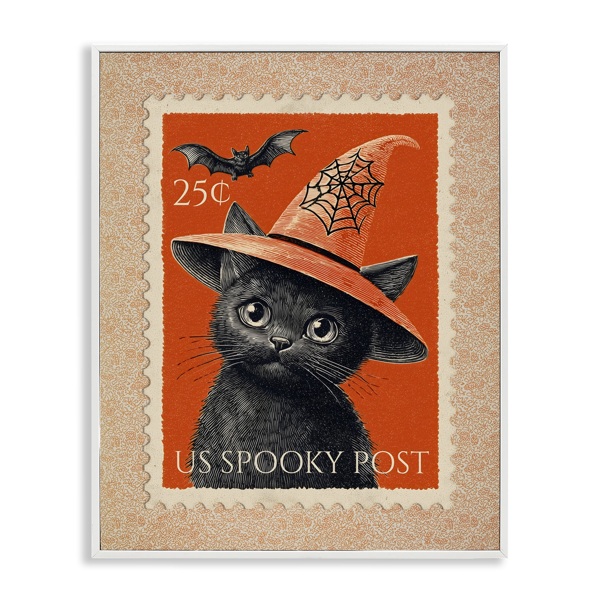Vintage Black Cat Stamp White Framed Giclee Art, design by Arlington Prints