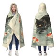 thumbnail image 1 of Vintage Black Cat Wearable Blanket Hoodies for Women Men Adults Cat Lovers Soft Lightweight Koi Cat Hooded Blankets for Couch Camping Decor Birthday Gifts 50×60 Inch, 1 of 5