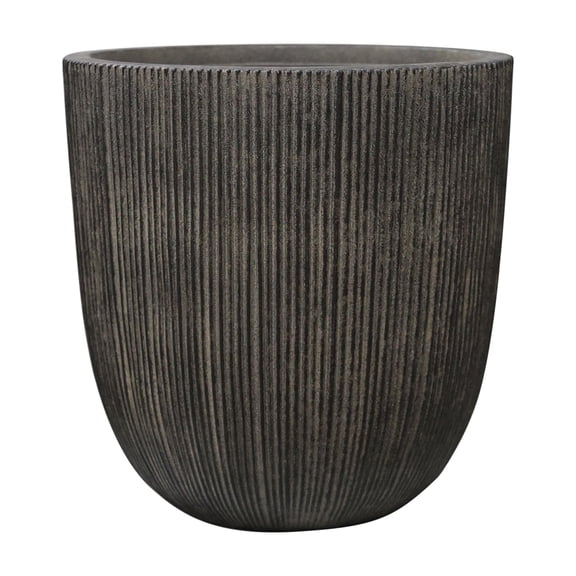 STONE LITE Concrete-look 12.2 x 12.2 x 12.4 egg-shape Black Plastic Plant Pot with Drainage Holes