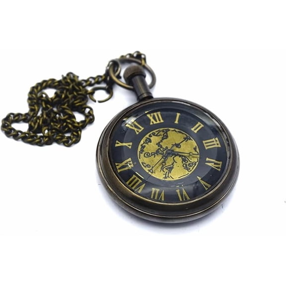 Vintage Black Classic Pocket Watch with Chain and Wooden Box - Timeless Elegance for Men and Women, Gift 46mm